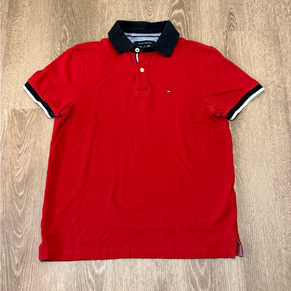 Tommy Hilfiger Red Polo with Navy Collar